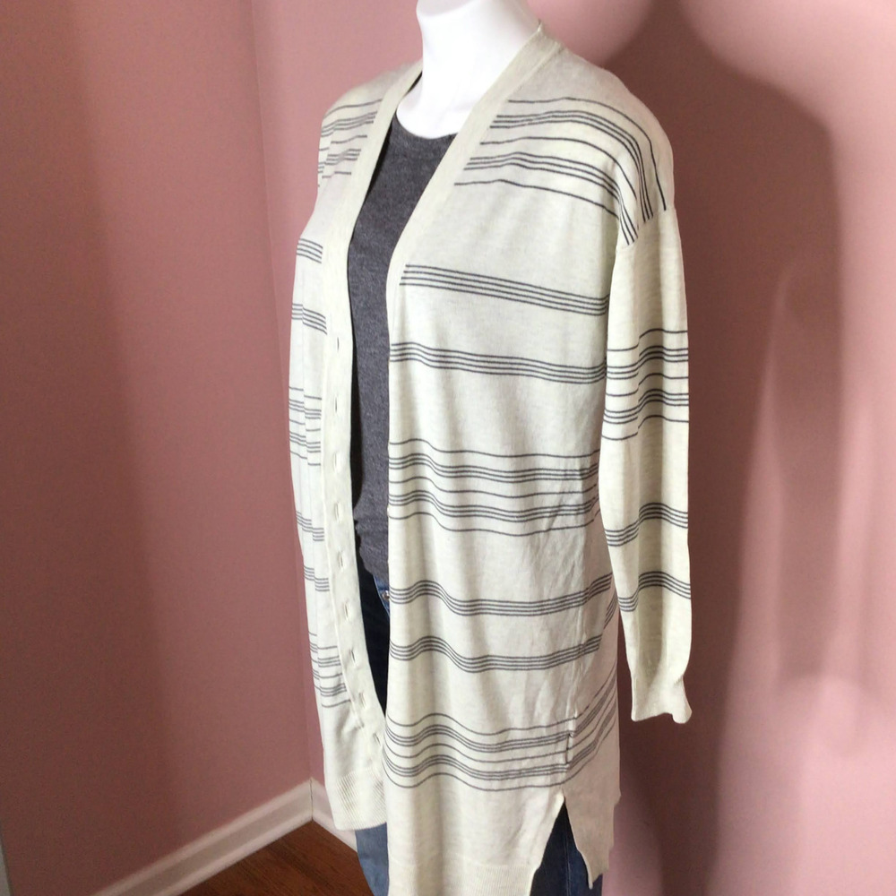 Heartloom Isme Cardigan Sweater Duster Cream w/ Black Stripes M